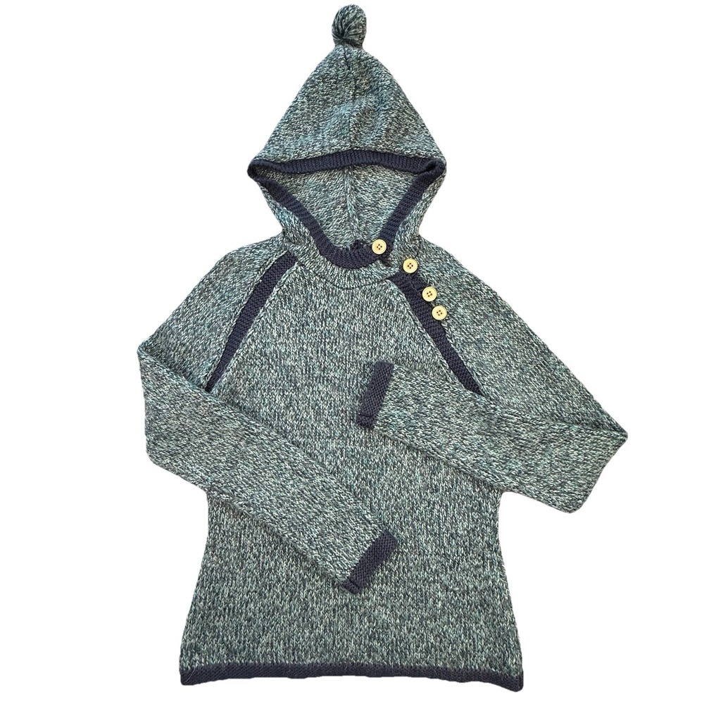 REI Co-Op Women's Cassal‎ Hoodie Sweater Green Navy Pom Pom Buttons Sz Medium